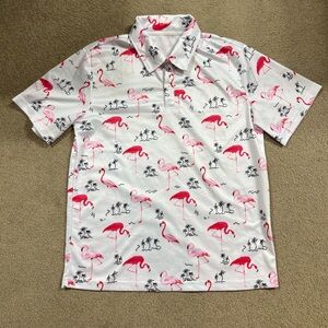 Tropical Flamingo Print Polo Shirt Small